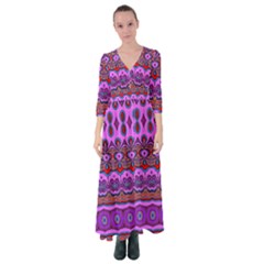 Boho Magenta Pattern Button Up Maxi Dress by SpinnyChairDesigns