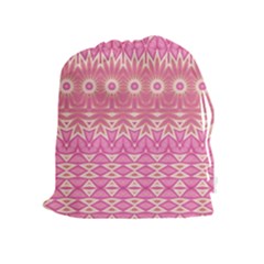 Boho Pink Floral Pattern Drawstring Pouch (xl) by SpinnyChairDesigns
