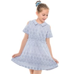 Faded Blue Floral Print Kids  Short Sleeve Shirt Dress by SpinnyChairDesigns