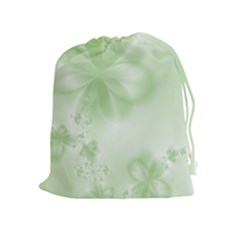 Tea Green Floral Print Drawstring Pouch (xl) by SpinnyChairDesigns