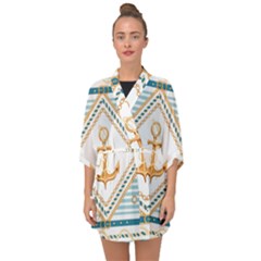 Chain Pattern Blue 6 Half Sleeve Chiffon Kimono by designsbymallika