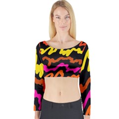Multicolored Scribble Abstract Pattern Long Sleeve Crop Top by dflcprintsclothing