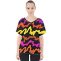 Multicolored Scribble Abstract Pattern V-Neck Dolman Drape Top View1