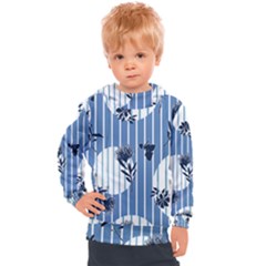 Stripes Blue White Kids  Hooded Pullover by designsbymallika