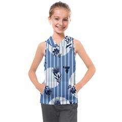 Stripes Blue White Kids  Sleeveless Hoodie by designsbymallika