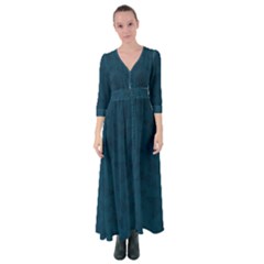 Indigo Dye Blue Butterfly Pattern Button Up Maxi Dress by SpinnyChairDesigns