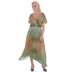 Peach Green Texture Cross Front Sharkbite Hem Maxi Dress by SpinnyChairDesigns