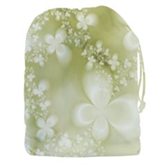Olive Green With White Flowers Drawstring Pouch (3xl) by SpinnyChairDesigns