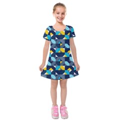 Geometric Hypnotic Shapes Kids  Short Sleeve Velvet Dress by tmsartbazaar