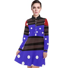 Mixed-lines-dots Black-bg Long Sleeve Chiffon Shirt Dress by Casemiro