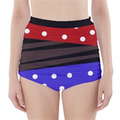 Mixed-lines-dots Black-bg High-waisted Bikini Bottoms by Casemiro