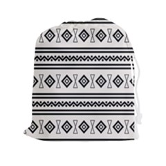 Black And White Aztec Drawstring Pouch (2xl) by tmsartbazaar