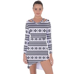 Black And White Aztec Asymmetric Cut-out Shift Dress by tmsartbazaar