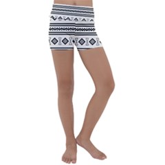 Black And White Aztec Kids  Lightweight Velour Yoga Shorts by tmsartbazaar