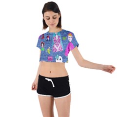 Blue Denim And Drawings Tie Back Short Sleeve Crop Tee by snowwhitegirl