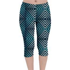 Blue Motif Design Velvet Capri Leggings  by tmsartbazaar