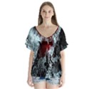 Flamelet V-Neck Flutter Sleeve Top View1