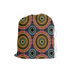 Aztec Multicolor Mandala Drawstring Pouch (large) by tmsartbazaar