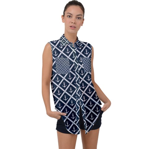 Anchors  Sleeveless Chiffon Button Shirt by Sobalvarro