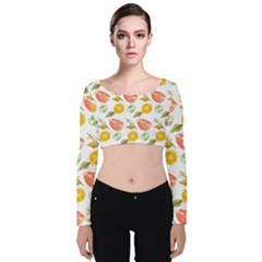 Citrus Gouache Pattern Velvet Long Sleeve Crop Top by EvgeniaEsenina
