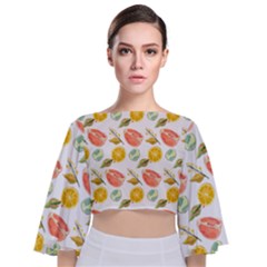 Citrus Gouache Pattern Tie Back Butterfly Sleeve Chiffon Top by EvgeniaEsenina