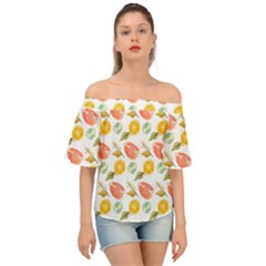 Citrus Gouache Pattern Off Shoulder Short Sleeve Top by EvgeniaEsenina