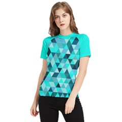 Teal Triangles Pattern Women s Short Sleeve Rash Guard by LoolyElzayat