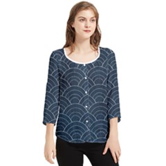 Blue Sashiko Pattern Chiffon Quarter Sleeve Blouse by goljakoff