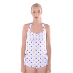 Multicolored Hands Silhouette Motif Design Boyleg Halter Swimsuit  by dflcprintsclothing