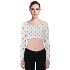Multicolored Hands Silhouette Motif Design Velvet Long Sleeve Crop Top by dflcprintsclothing
