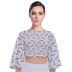 Antique Iron Key Graphic Silhouette Motif Pattern Tie Back Butterfly Sleeve Chiffon Top by dflcprintsclothing