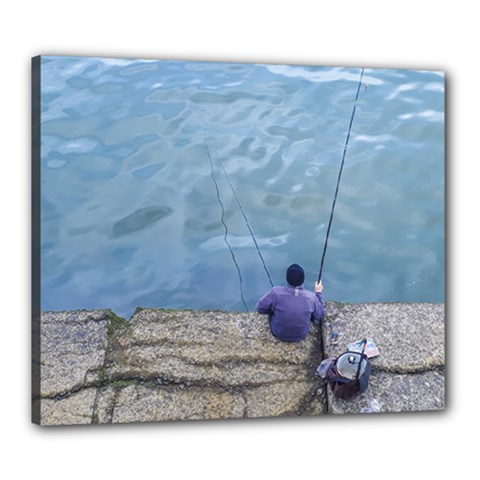Senior Man Fishing At River, Montevideo, Uruguay001 Canvas 24  X 20  (stretched) by dflcprintsclothing