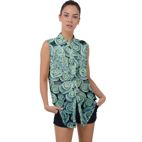 Realflowers Sleeveless Chiffon Button Shirt by Sparkle