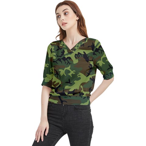 Forest Camo Pattern, Army Themed Design, Soldier Quarter Sleeve Blouse by Casemiro