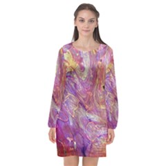 Marbling Abstract Layers Long Sleeve Chiffon Shift Dress  by kaleidomarblingart