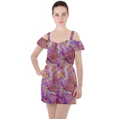 Marbling Abstract Layers Ruffle Cut Out Chiffon Playsuit by kaleidomarblingart