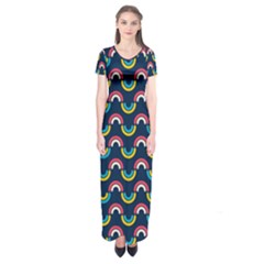Geo Rainbow Stroke Short Sleeve Maxi Dress by tmsartbazaar