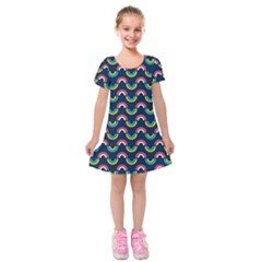 Geo Rainbow Stroke Kids  Short Sleeve Velvet Dress by tmsartbazaar