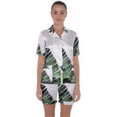 Banana Leaves Satin Short Sleeve Pyjamas Set by goljakoff
