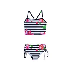Black And White Stripes Girls  Tankini Swimsuit by designsbymallika