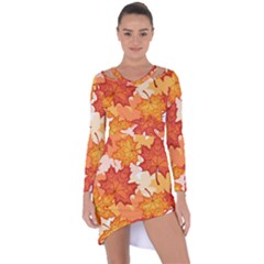 Autumn Leaves Pattern Asymmetric Cut-out Shift Dress by designsbymallika