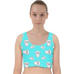 Azure Blue And Crazy Kitties Pattern, Cute Kittens, Cartoon Cats Theme Velvet Racer Back Crop Top by Casemiro