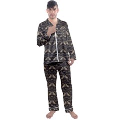 Moth Pattern Men s Long Sleeve Satin Pyjamas Set by GretaBerlin
