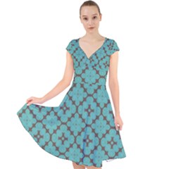 Tiles Cap Sleeve Front Wrap Midi Dress by Sobalvarro