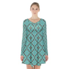 Tiles Long Sleeve Velvet V-neck Dress by Sobalvarro