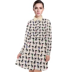 Lady Cat Pattern, Cute Cats Theme, Feline Design Long Sleeve Chiffon Shirt Dress by Casemiro
