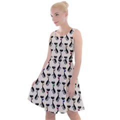 Lady Cat Pattern, Cute Cats Theme, Feline Design Knee Length Skater Dress by Casemiro