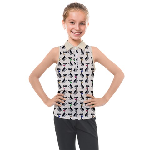 Lady Cat Pattern, Cute Cats Theme, Feline Design Kids  Sleeveless Polo Tee by Casemiro