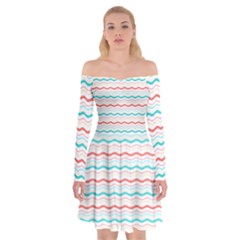 Aqua Coral Waves Off Shoulder Skater Dress by CuteKingdom