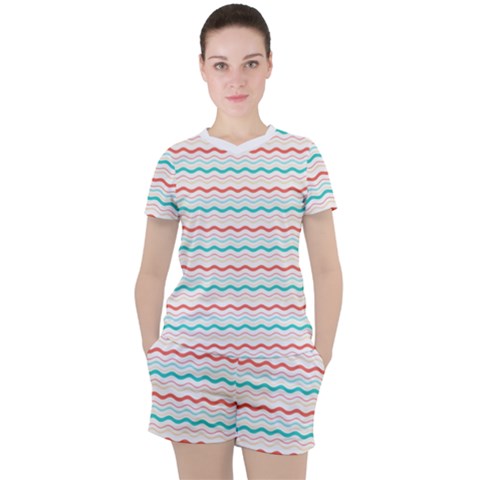 Aqua Coral Waves Women s Mesh Tee And Shorts Set by CuteKingdom